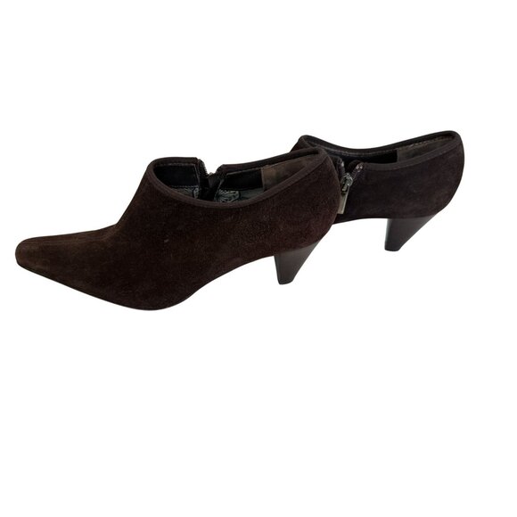 Aquatalia by Marvin K Brown Suede Pointed Toe Cone Heel Booties 9.5 Quiet Luxury - Picture 6 of 8